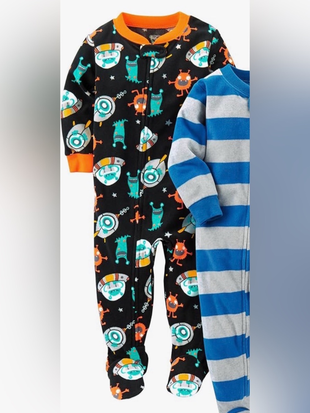 Kids Black Space Monster Fleece One-Piece Footie Pajamas